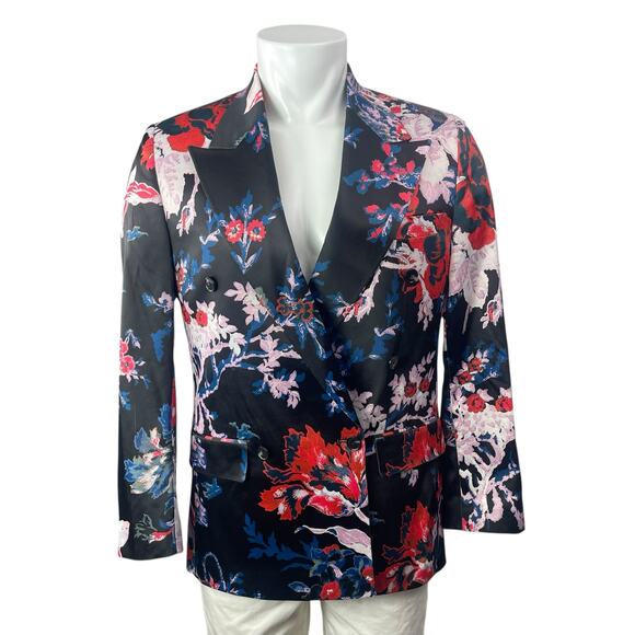 Asos Multicolor Floral Satin Notched Collar Long Sleeve Blazer Coat Jacket Sz 36